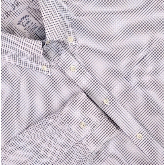 Brooks Brothers Shirt Mens 15.5 Blue Regent Fit Grid Check Stretch Button Down - Picture 1 of 11